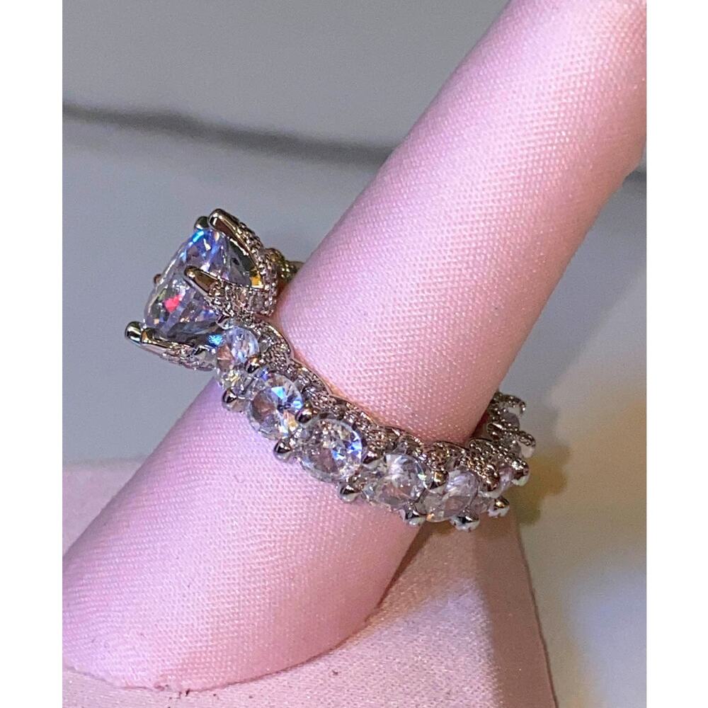 New‎ - Size 7 Clear White Round CZ Solitaire Ring Prong Band Silver Gemstone - Picture 5 of 5